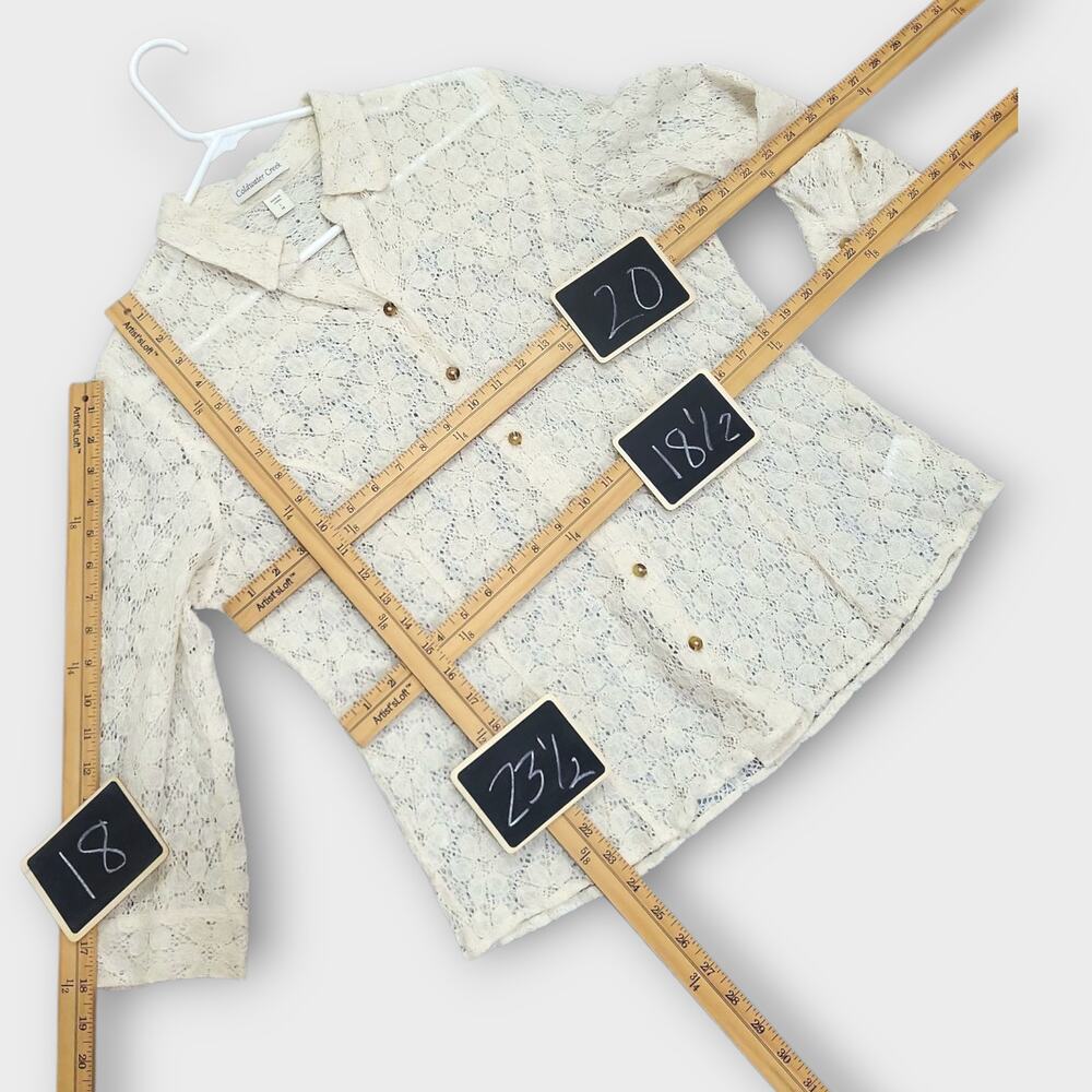 Coldwater Creek Lace Shirt Womens Large Cream Lace Summer Boho Coastal Cottage - Picture 4 of 12